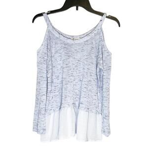 About A Girl Cold Shoulder Layered Hem Top Light‎ Blue Long Sleeve Blouse Small